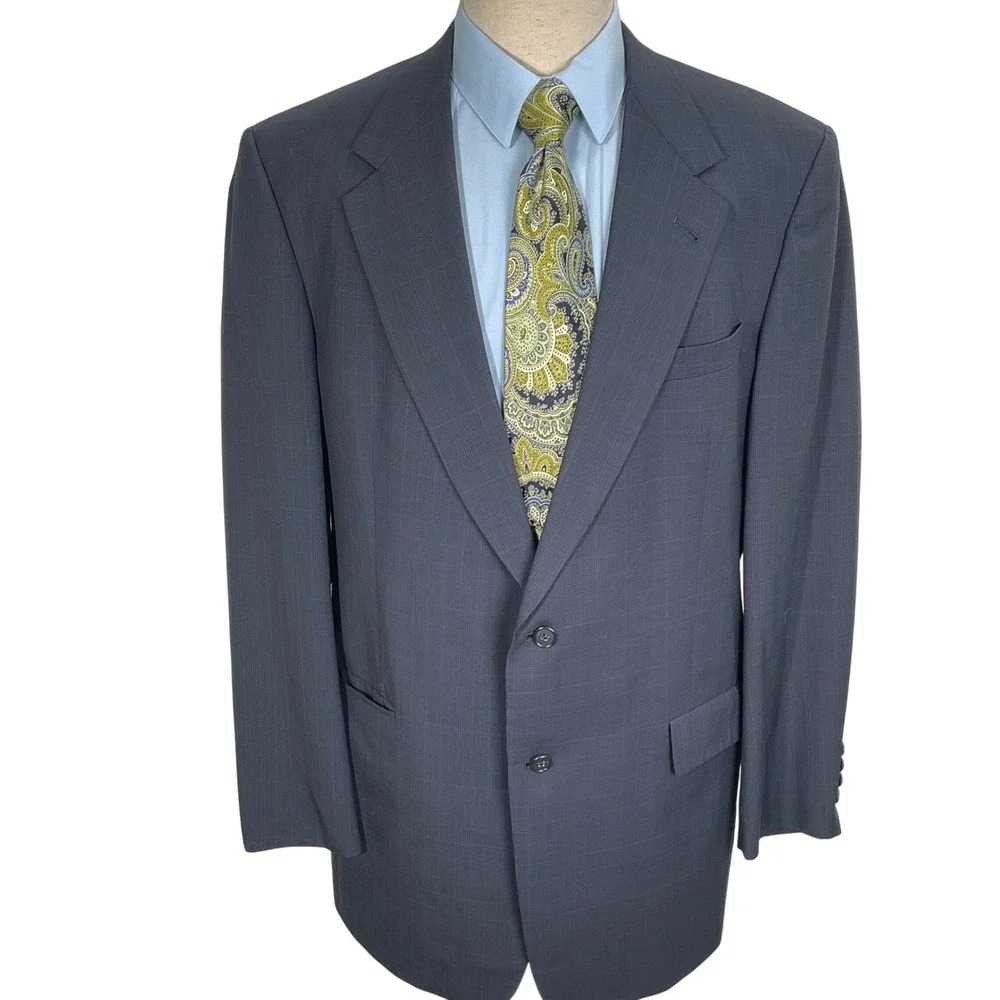 Hart Schaffner Marx Suit Men‎ 44XL Blue Pink Plaid 2 Button Classic Jacket VTG